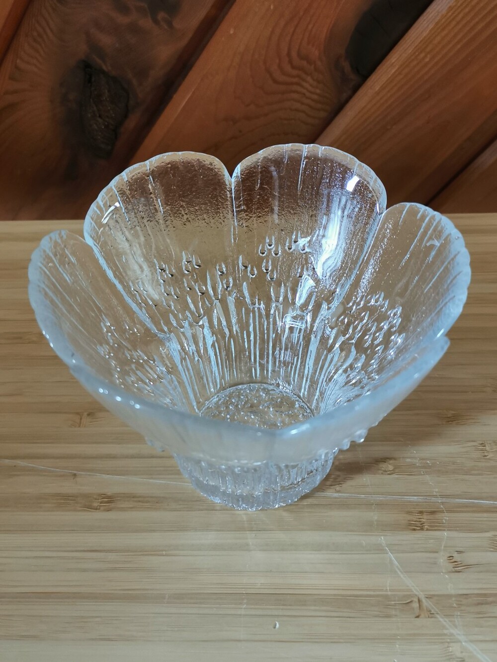 Vintage Frosted Glass Lotus Flower Votive Candle Holder / Trinket Bowl